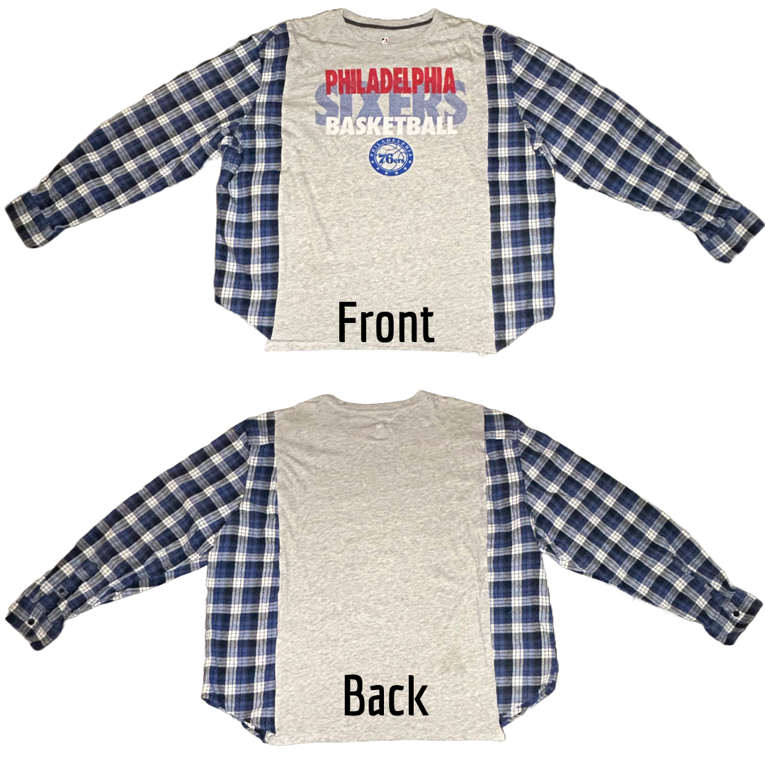 Philadelphia 76ers | Upcycled Flannel Shirts | Basketball Shirt | NBA Shirt | Basketball Apparel | Team Apparel | Joel Embiid
