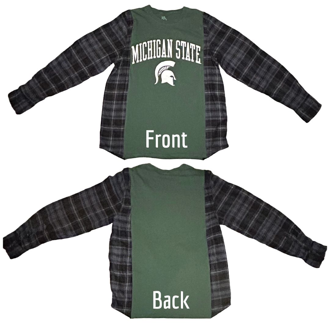 Michigan State University | Upcycled Flannel Shirts | College Shirt | NCAA Shirt | College Apparel | Team Apparel