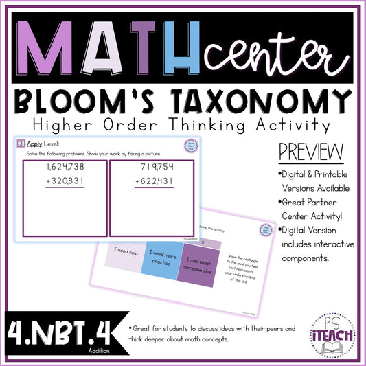 Higher Order Thinking Math Center Activity 4.NBT.4 Addition