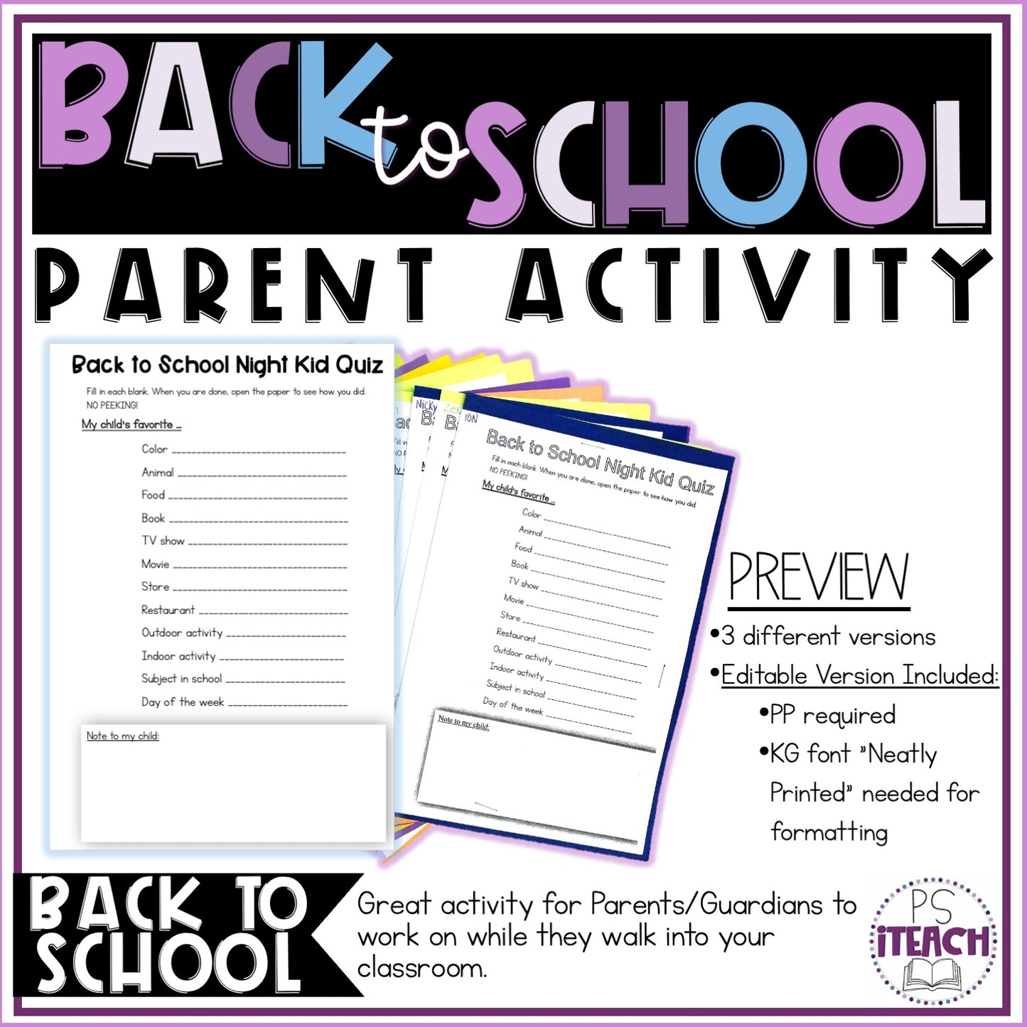 Back to School Night Activity For Parents