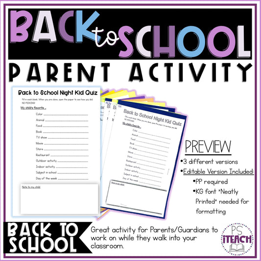 Back to School Night Activity For Parents