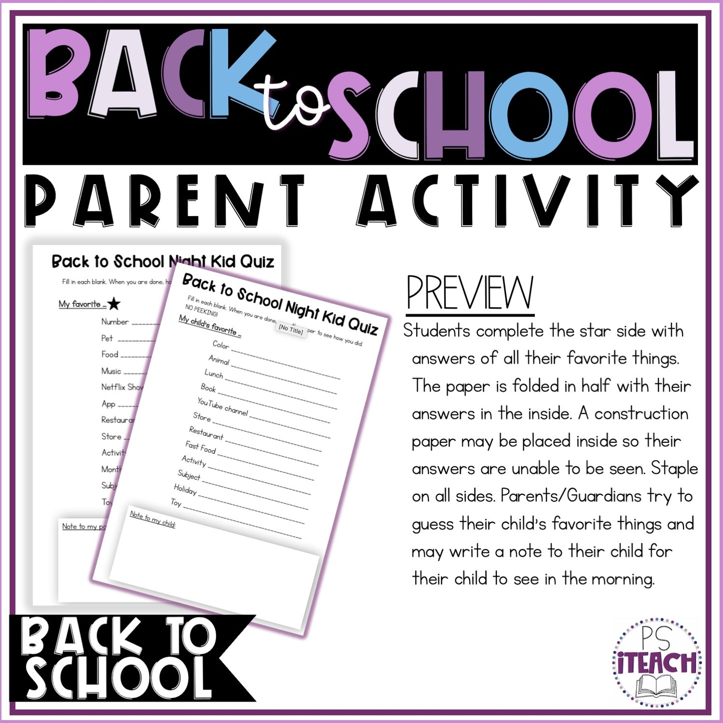 Back to School Night Activity For Parents
