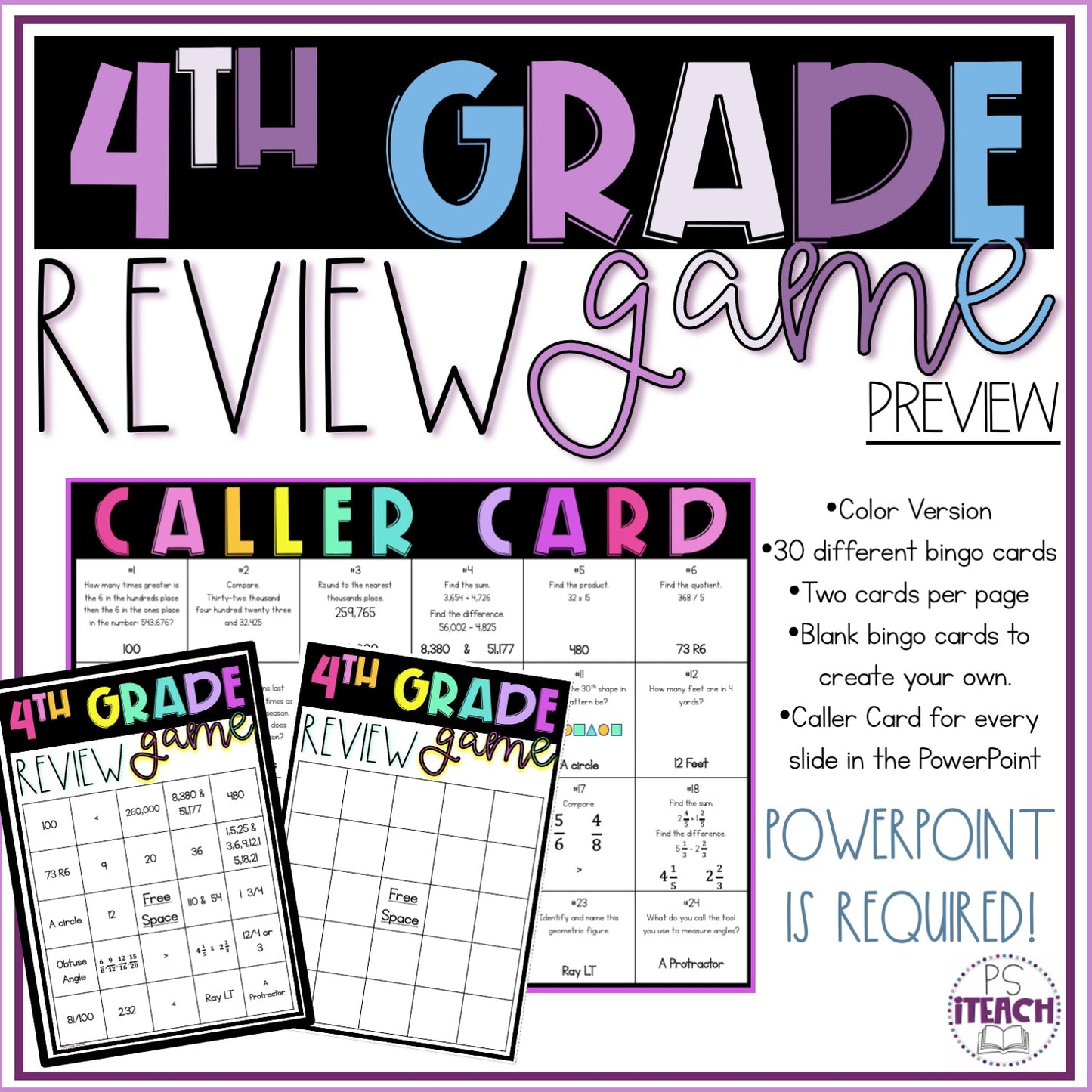 4th Grade End Of Year Math Whole Group Review Game