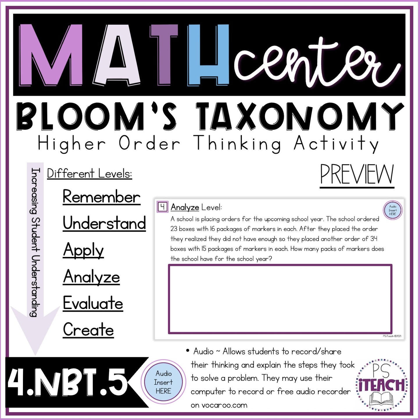 Higher Order Thinking Math Center Activity 4.NBT.5