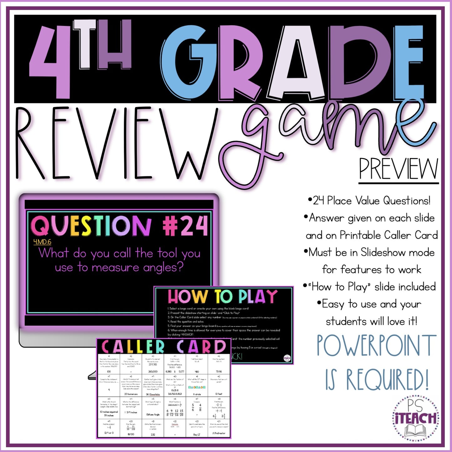 4th Grade End Of Year Math Whole Group Review Game
